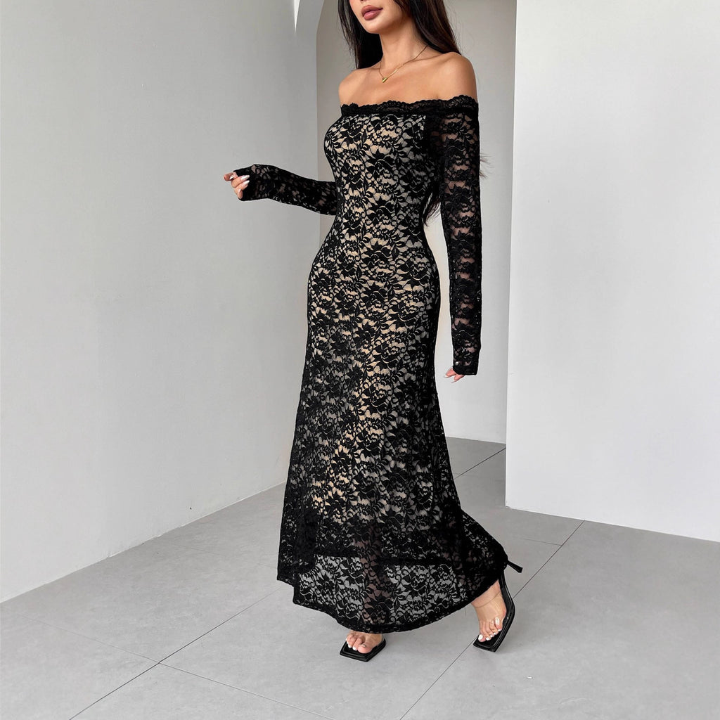 Elegant Floral High-Waist Long Sleeve Dress