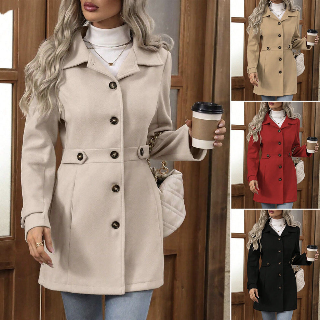 Coat Buttons Lapel Mid-length Jacket