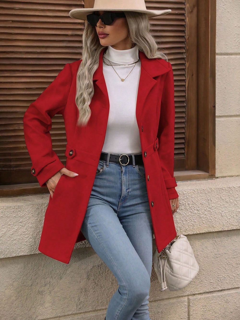 Coat Buttons Lapel Mid-length Jacket