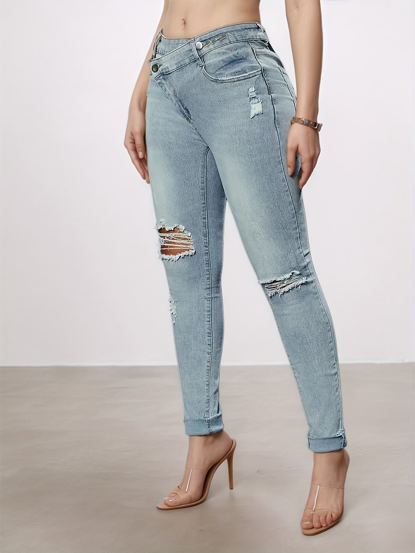 Denim Jeans, Small Foot Design Slim Fit Denim Leggings, Equipped With A Beautiful Waist Belt