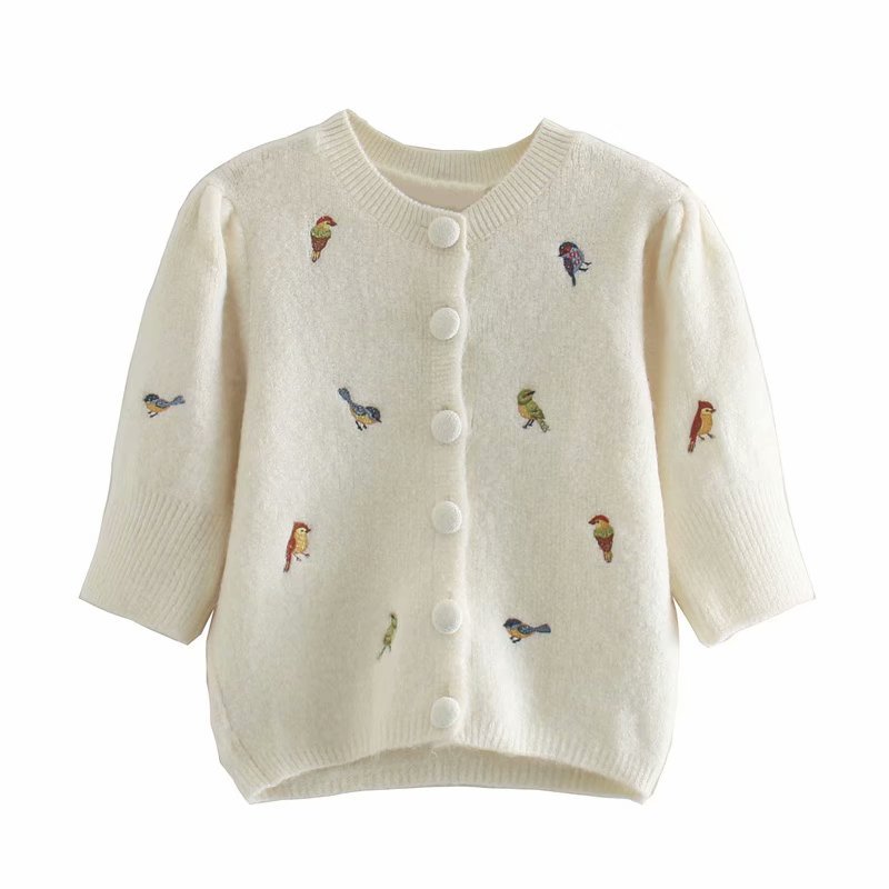 New Autumn And Winter Embroidered Knitted Cardigan Jacket Short Sweater