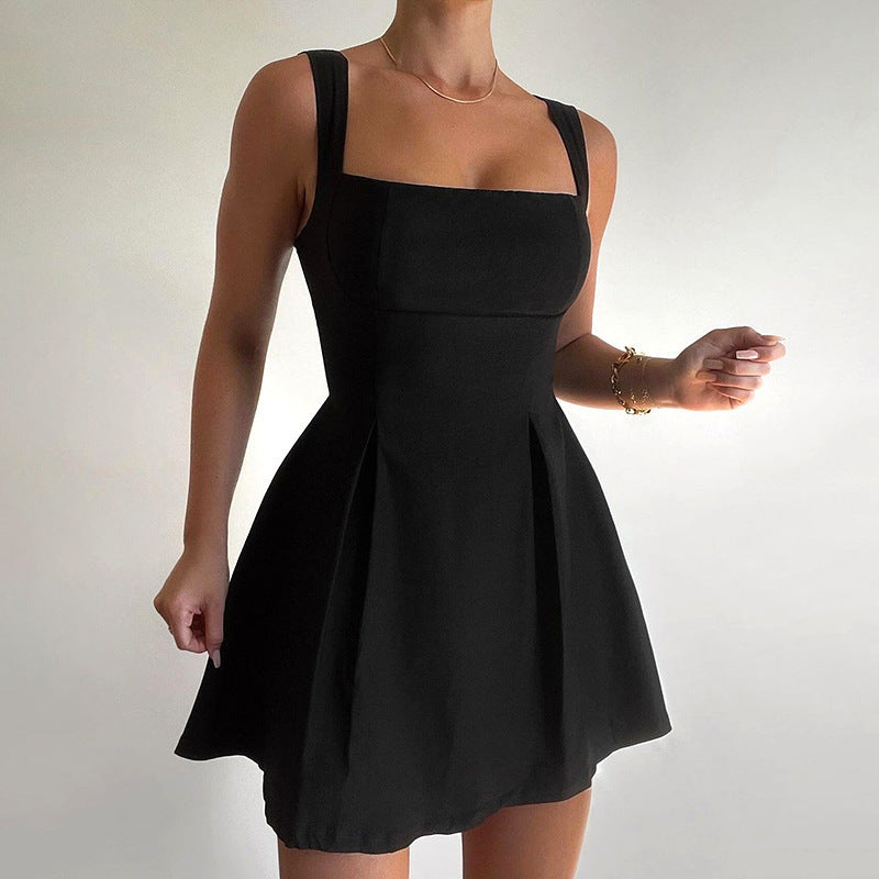 Solid Pleated Sling Dress