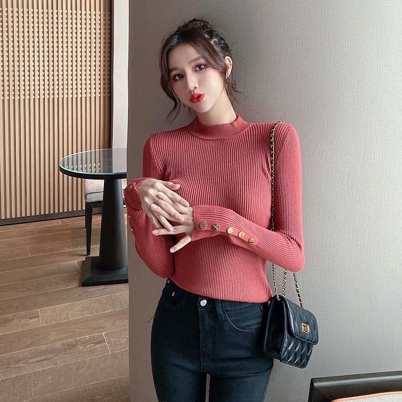 Women's Half Turtleneck Sweater Long Sleeve Pullover Bottoming Shirt