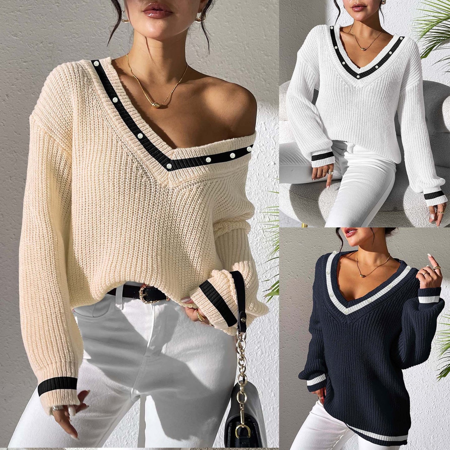 Patchwork V-Neck Sweater