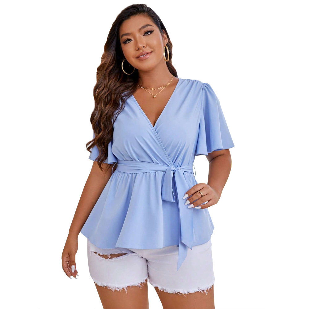 Solid Lace-Up V-Neck Top
