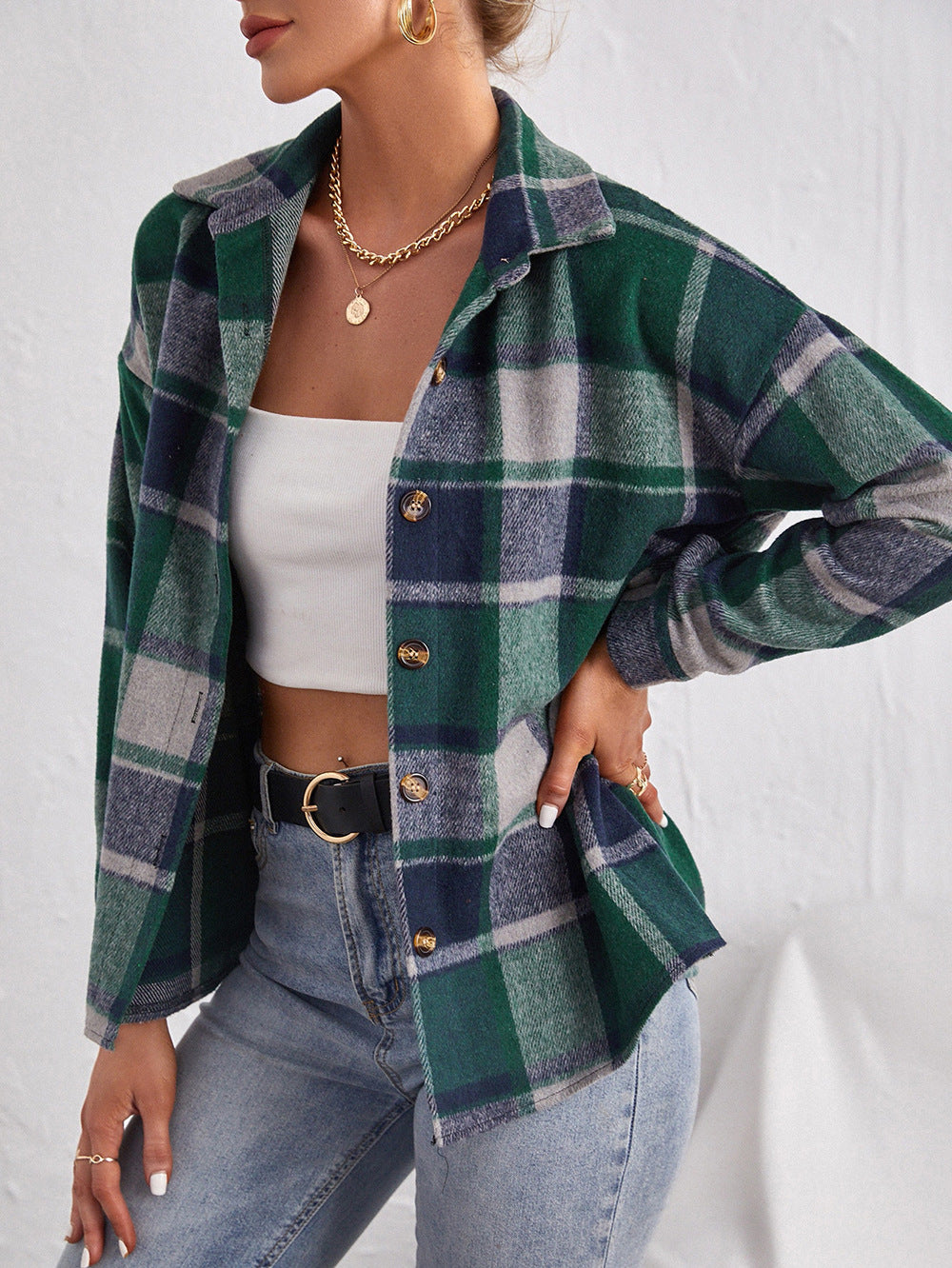 ✨ Plaid Woolen Lapel Cardigan – Elegant Single-Breasted Coat for Women