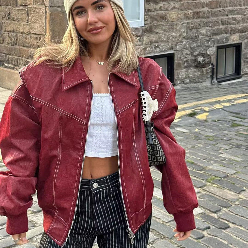 Loose Fashion Lapel Zip-up Jacket