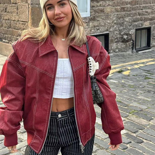 Loose Fashion Lapel Zip-up Jacket