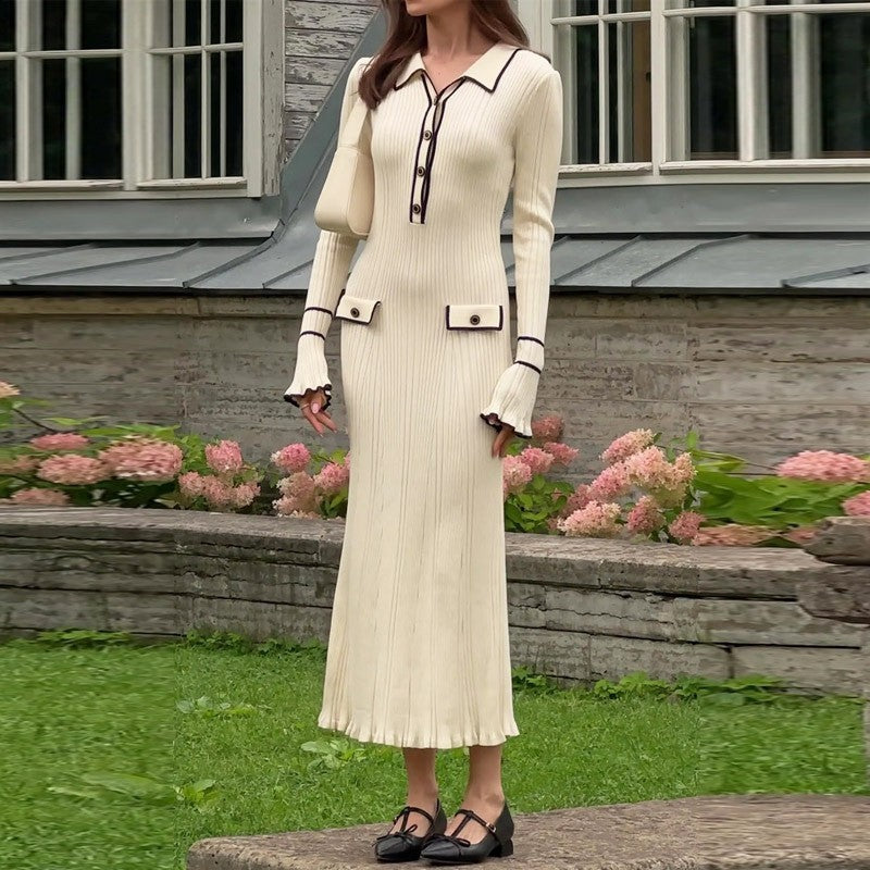 Slim Lapel Button Dress