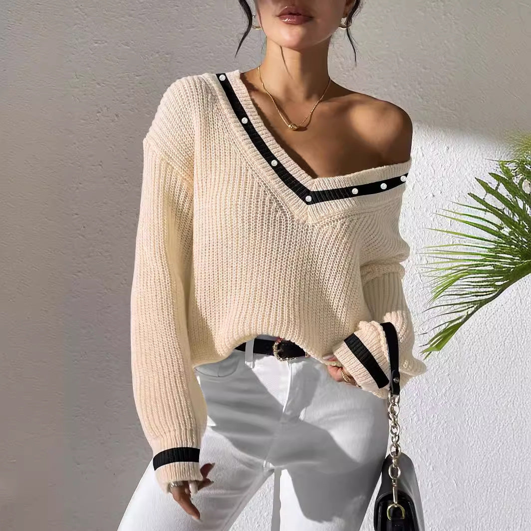 Patchwork V-Neck Sweater
