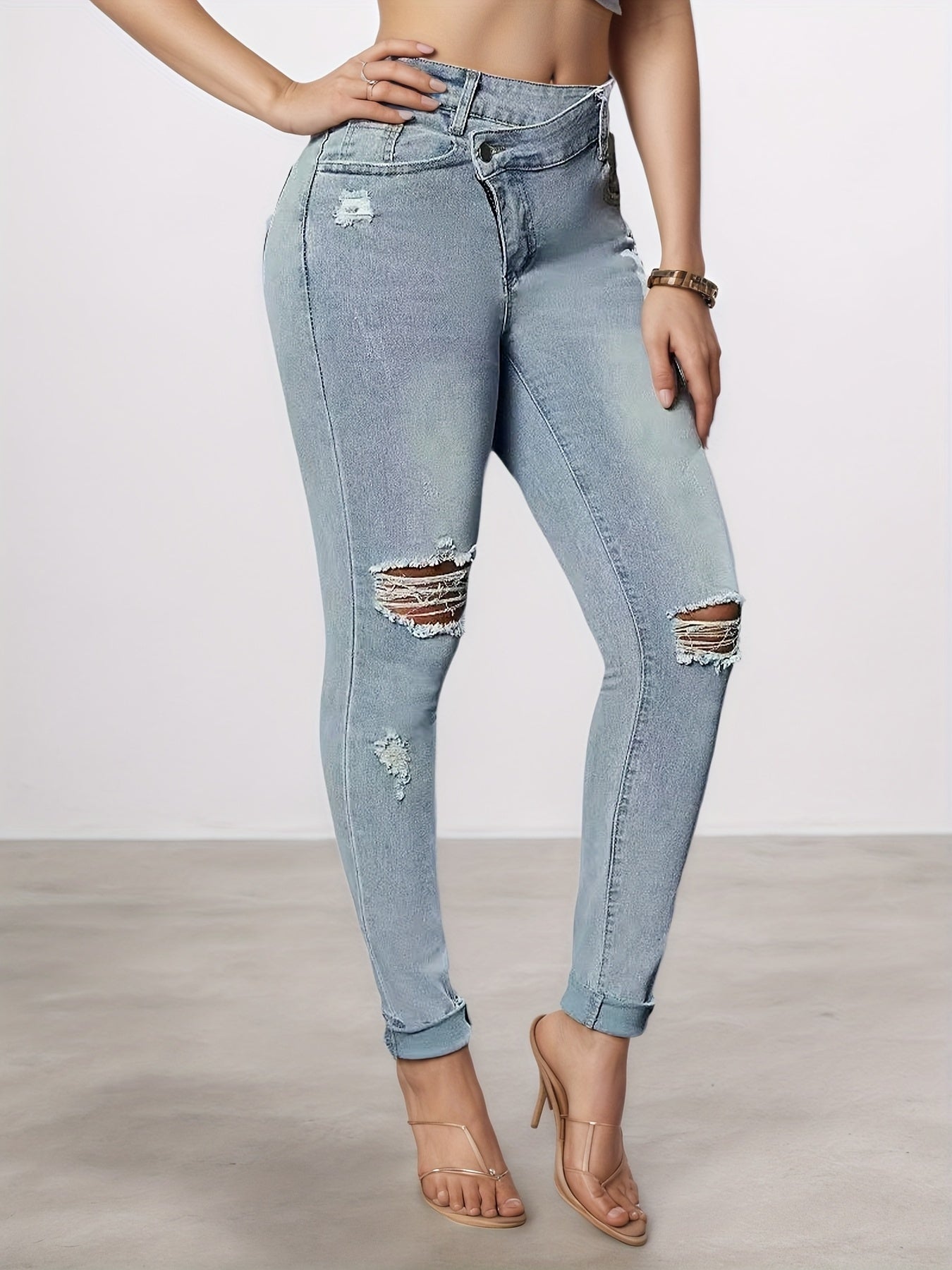 Denim Jeans, Small Foot Design Slim Fit Denim Leggings, Equipped With A Beautiful Waist Belt