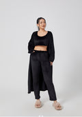 Cozy 3-Piece Women’s Loungewear Set – Crop Top, Wide-Leg Pants & Cardigan