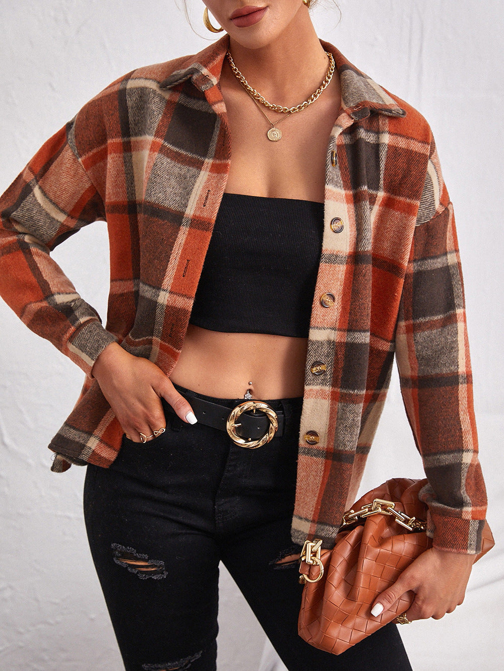 ✨ Plaid Woolen Lapel Cardigan – Elegant Single-Breasted Coat for Women