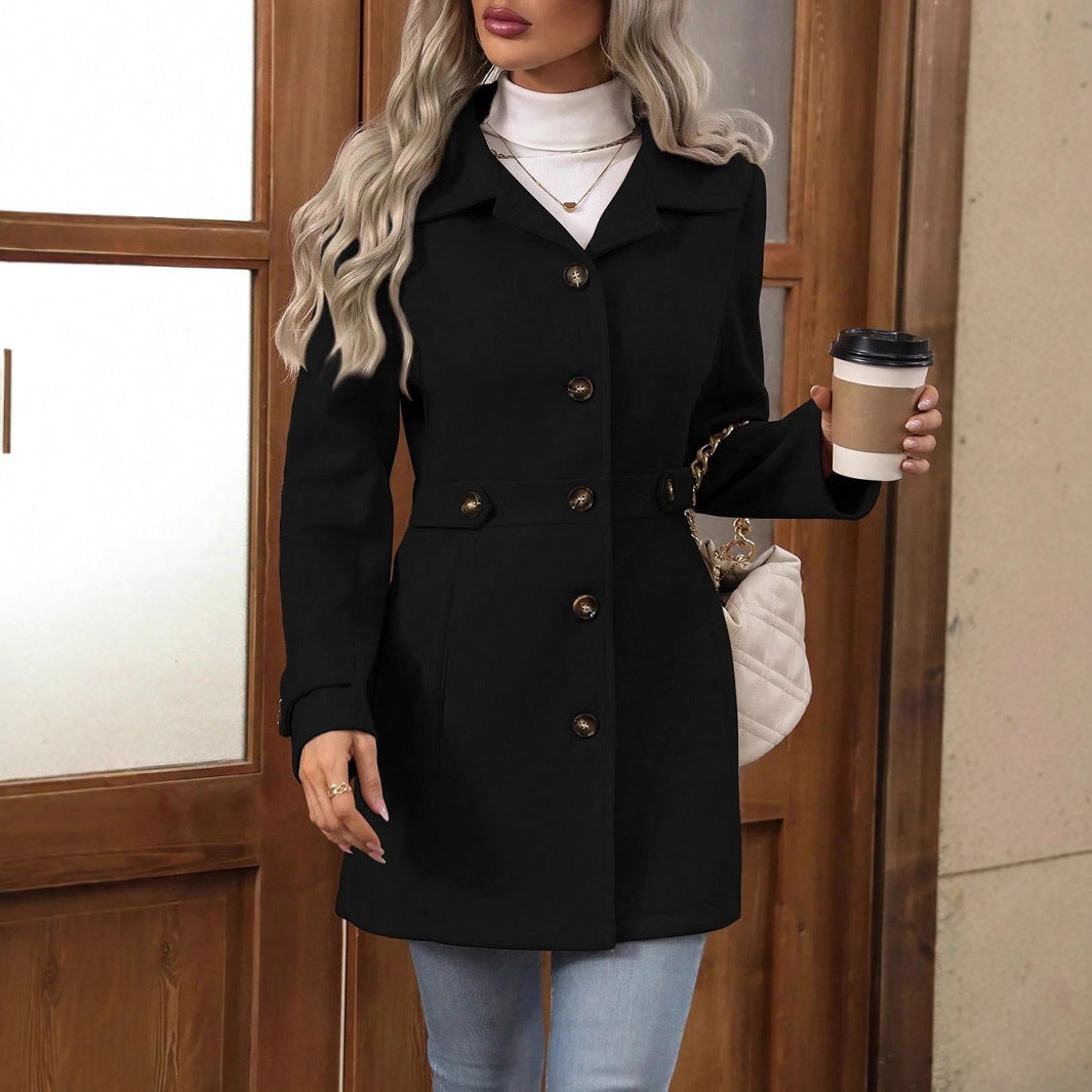 Coat Buttons Lapel Mid-length Jacket