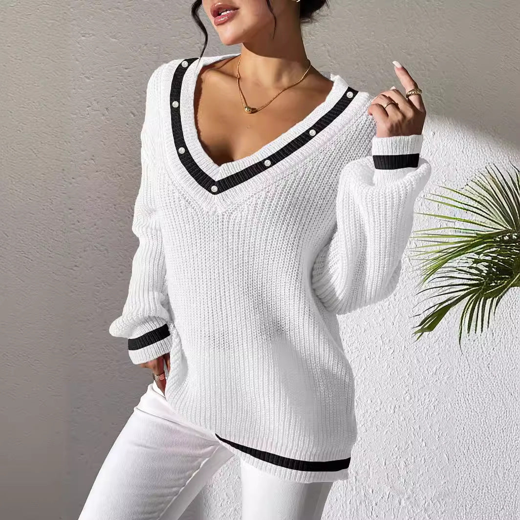 Patchwork V-Neck Sweater