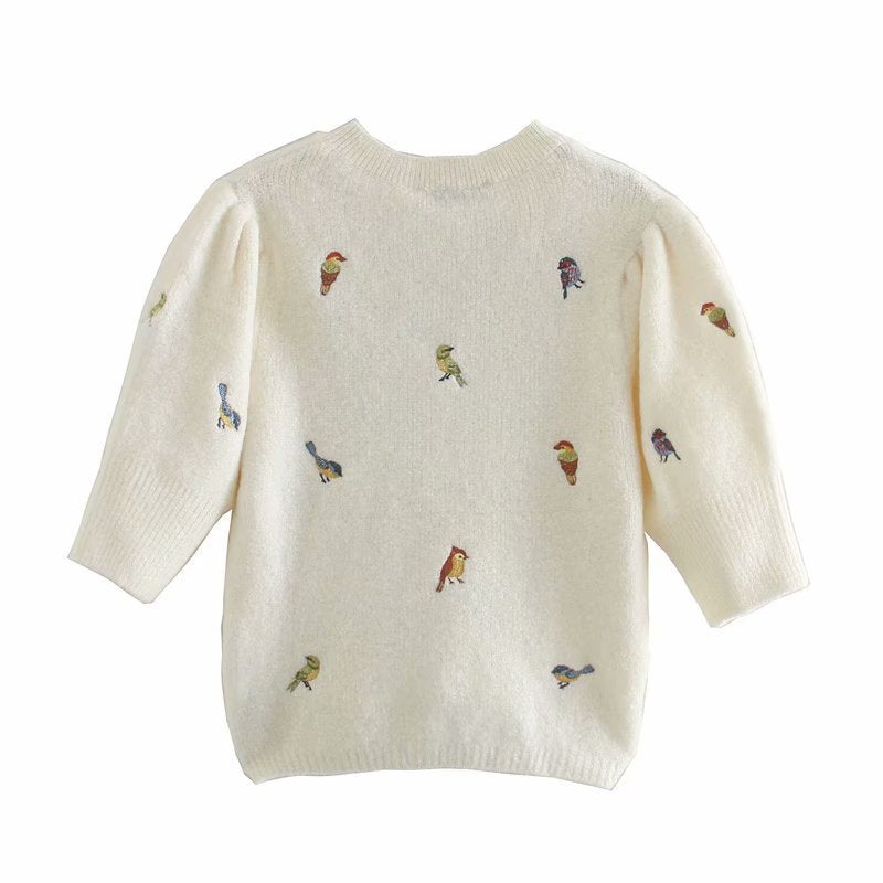 New Autumn And Winter Embroidered Knitted Cardigan Jacket Short Sweater