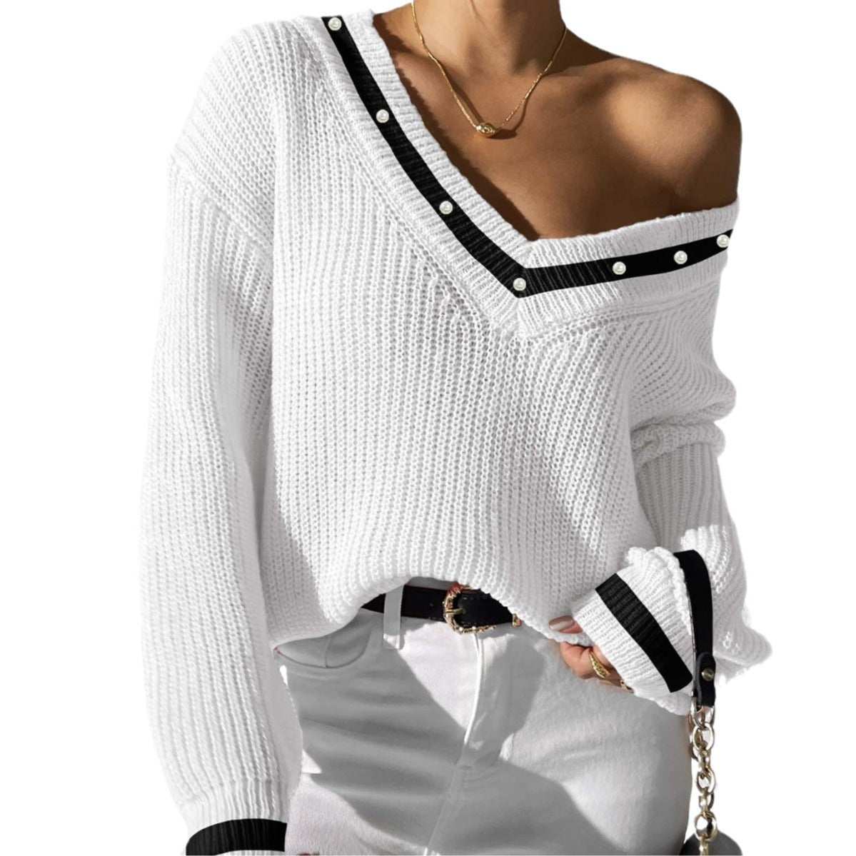 Patchwork V-Neck Sweater