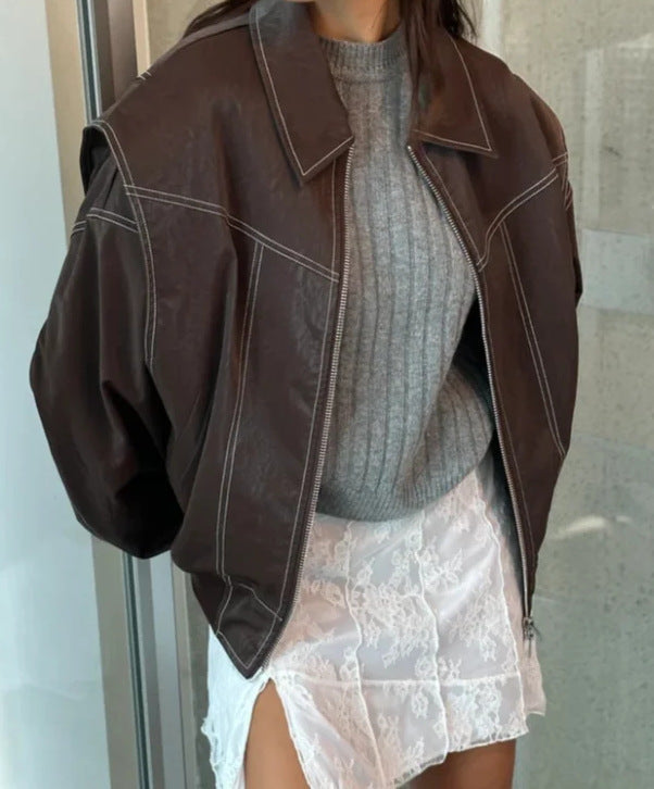 Loose Fashion Lapel Zip-up Jacket